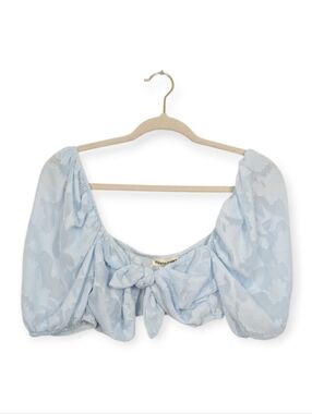 Dippin Daisys Crop Top L Light Blue Marla Puff Sleeve NWT